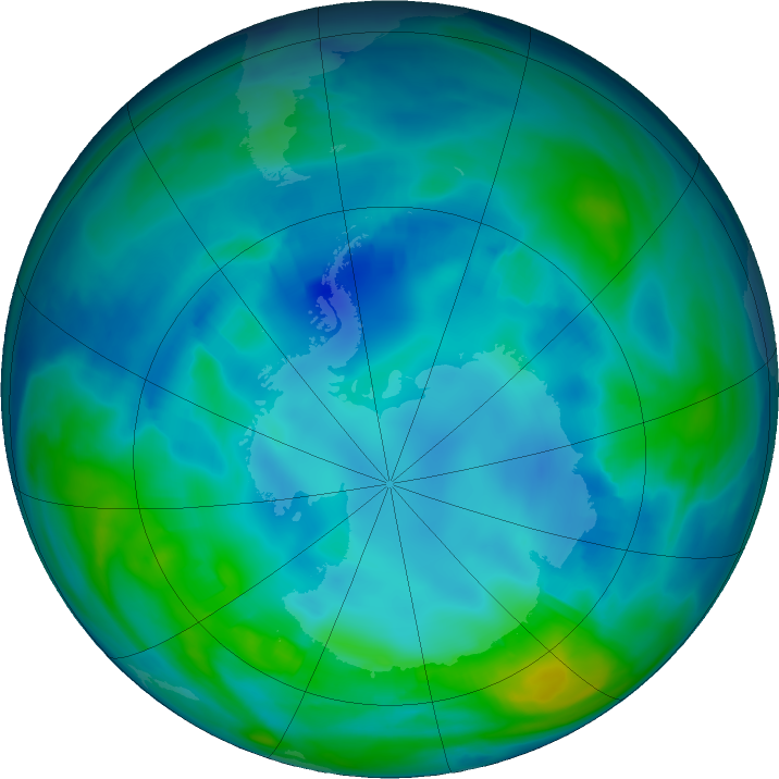 Antarctic ozone map for 07 May 2017